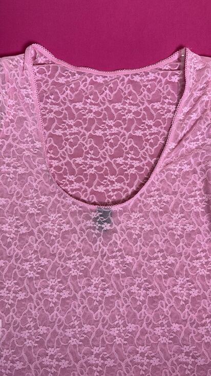 wild fable Tops - Wild Fable Pink Lace Long Sleeve Top Size L Sheer Floral Y2K Stretch New